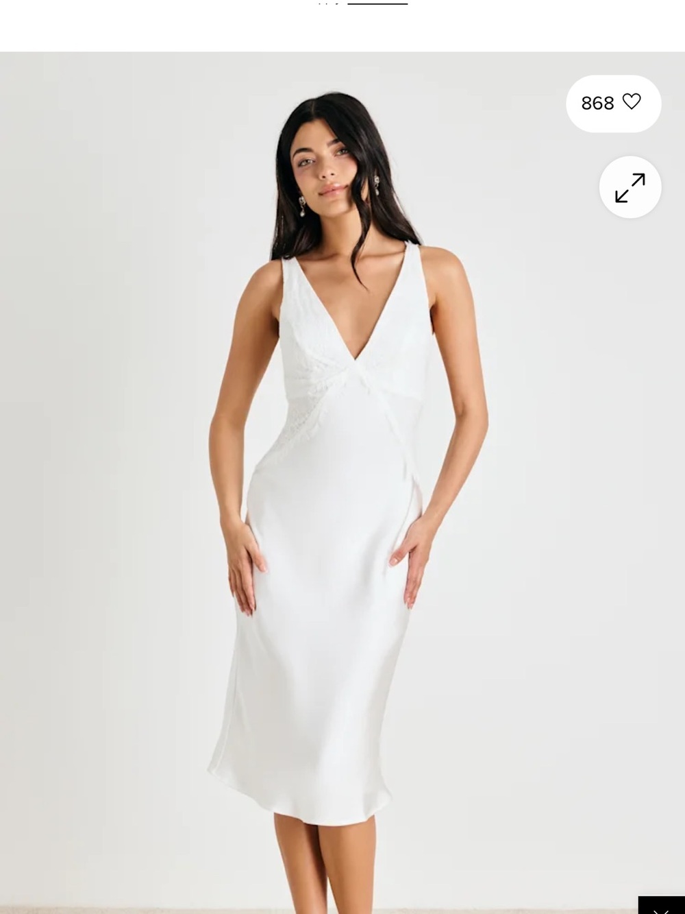 Deloise white satin lace slip midi dress